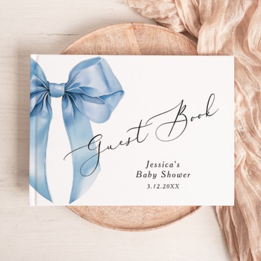 Blue Bow Calligraphy Baby Bow Dusche Gästebuch