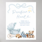 Blue Bow Carriage Baby Shower Pacifier Hunt Poster (Vorne)