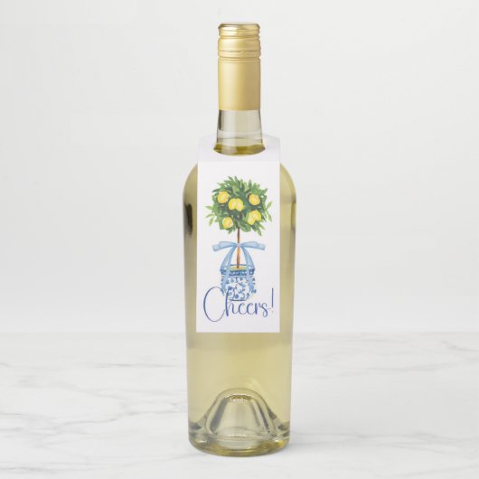 Blue Bow Chinoiserie Lemon Topiary Tree Flaschenanhänger (Auf Flasche)