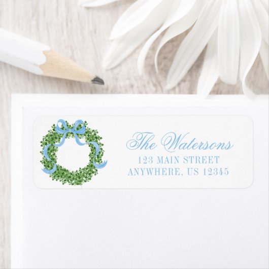 Blue Bow Christmas Boxwood-Anrede (Insitu)