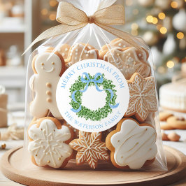 Blue Bow Christmas Boxwood Wreath-Geschenk Runder Aufkleber