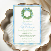Blue Bow Christmas Boxwood Wreath Party Einladung