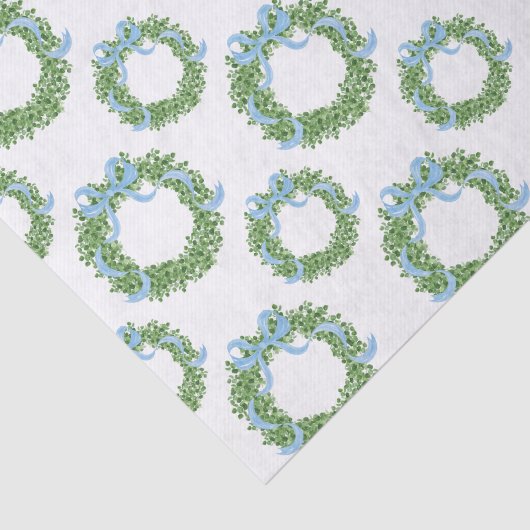 Blue Bow Christmas Boxwood Wreath Seidenpapier (Ausschnitt)
