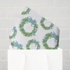 Blue Bow Christmas Boxwood Wreath Seidenpapier