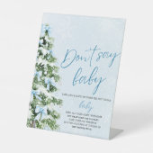 Blue Bow Christmas Tree Baby Shower Don't Say Baby Sockelschild (Vorderseite)
