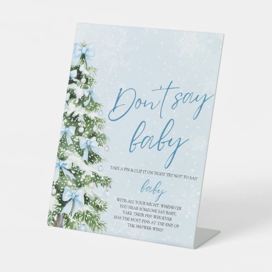 Blue Bow Christmas Tree Baby Shower Don't Say Baby Sockelschild (Vorderseite)