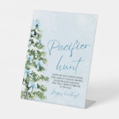 Blue Bow Christmas Tree Baby Shower Pacifier Hunt Sockelschild (Vorderseite)