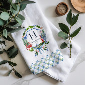 Blue Bow Coastal Weihnachten Nautical Monogram Geschirrtuch