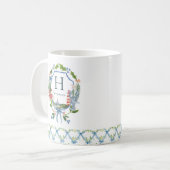 Blue Bow Coastal Weihnachten Nautical Monogram Kaffeetasse (Vorderseite Links)