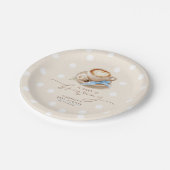 Blue Bow Coffee Baby Is Brewing Boy Baby Shower Pappteller (Schrägansicht)