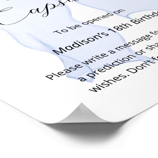 Blue Bow Coquette 1st Birthday Time Kapsel Poster (Ecke)