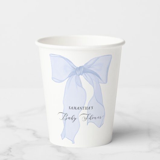 Blue Bow Coquette Baby Dusche Pappbecher (Rückseite)