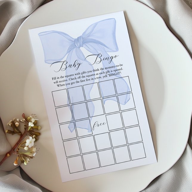 Blue Bow Coquette Baby Shower Baby Bingo Spiel (Von Creator hochgeladen)