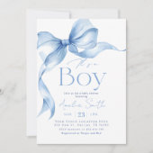 Blue Bow Coquette Boy Baby Shower Einladung (Vorderseite)