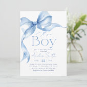 Blue Bow Coquette Boy Baby Shower Einladung (Stehend Vorderseite)