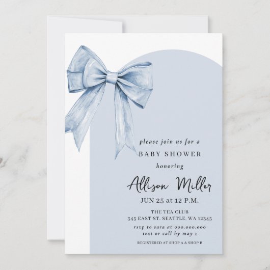 Blue Bow Coquette Boy Baby Shower Einladung (Vorderseite)