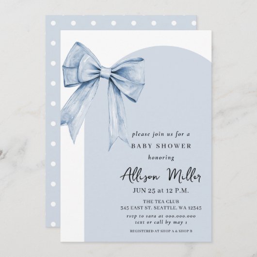 Blue Bow Coquette Boy Baby Shower Einladung (Vorne/Hinten)