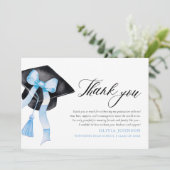 Blue Bow Coquette Graduation Cap Danke Karten (Stehend Vorderseite)