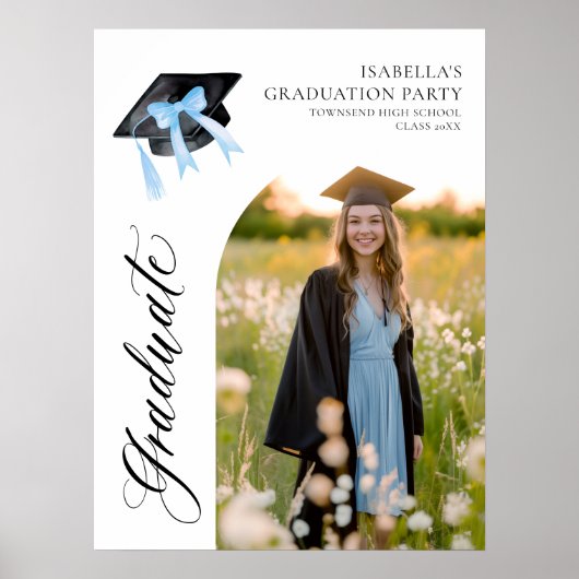 Blue Bow Coquette Graduation Cap Graduate Willkomm Poster (Vorne)
