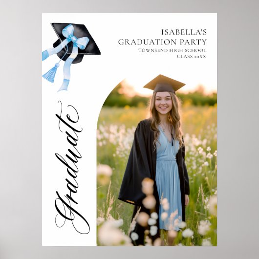 Blue Bow Coquette Graduation Cap Graduate Willkomm Poster (Vorne)