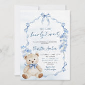 Blue Bow Coquette kann frühes Abwarten Baby Dusche Einladung (Vorderseite)