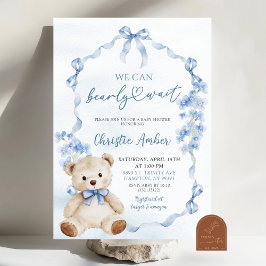 Blue Bow Coquette kann frühes Abwarten Baby Dusche Einladung