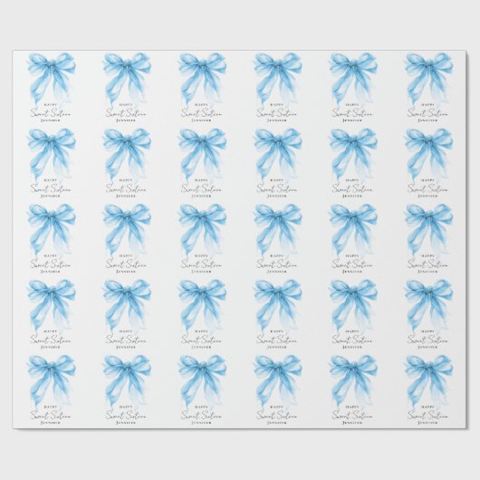 Blue Bow Coquette Script Sweet 16 Party  Geschenkpapier (Flach)