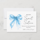 Blue Bow Coquette Script Sweet 16 Thank You  Dankeskarte (Vorderseite)