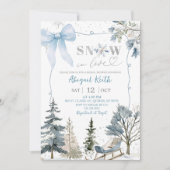 Blue Bow Coquette Snow In Love Bridal Shower Einladung (Vorderseite)