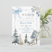 Blue Bow Coquette Snow In Love Bridal Shower Einladung (Stehend Vorderseite)