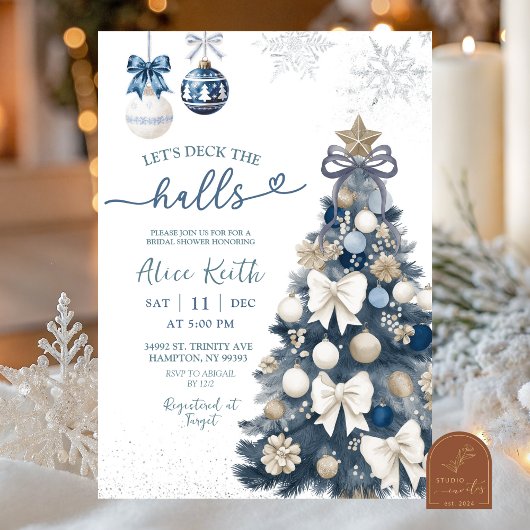 Blue Bow Coquette Winter Christmas Bridal Shower Einladung