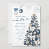 Blue Bow Coquette Winter Christmas Bridal Shower Einladung (Vorderseite)