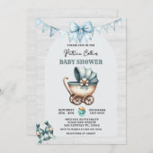 Blue Bow Cowboy Stroller Kinderdusche Einladung (Vorne/Hinten)