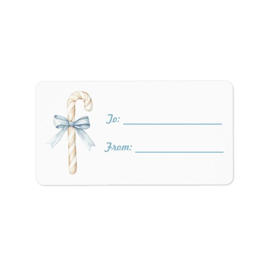 Blue Bow Cream Candy Cane Christmas Adressaufkleber (Vorne)
