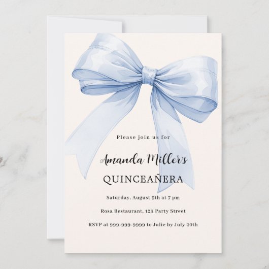 Blue-bow-Creme Einladung (Vorderseite)