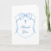 Blue Bow Crest Holy Cross Religious Thank You Karte (Vorderseite)