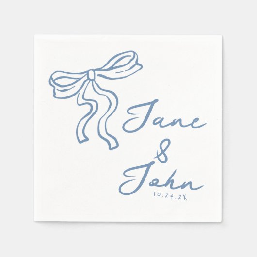 Blue Bow Custom Wedding Cocktail Napkins Serviette (Vorderseite)