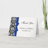 Blue Bow Damask Wedding Dankeschön Karten (Vorderseite)