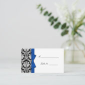 Blue Bow Damask Wedding Placecards Platzkarte (Stehend Vorderseite)