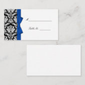 Blue Bow Damask Wedding Placecards Platzkarte (Vorne/Hinten)