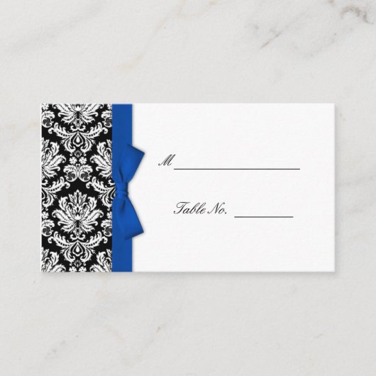 Blue Bow Damask Wedding Placecards Platzkarte (Vorderseite)