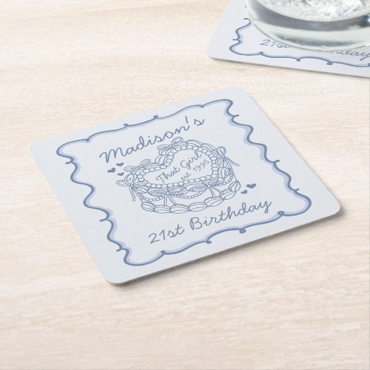 Blue Bow, das Mädchen Herz Coquette Cake Geburtsta Rechteckiger Pappuntersetzer (angewinkelt)