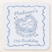 Blue Bow, das Mädchen Herz Coquette Cake Geburtsta Rechteckiger Pappuntersetzer (Vorderseite)