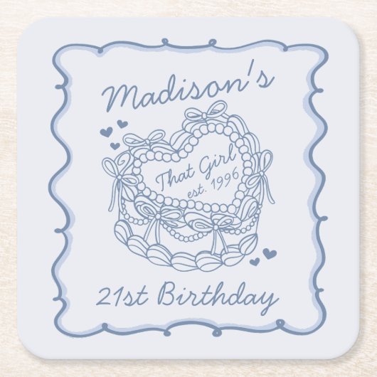 Blue Bow, das Mädchen Herz Coquette Cake Geburtsta Rechteckiger Pappuntersetzer (Vorderseite)