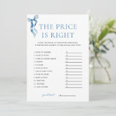 Blue Bow Der Preis ist die richtige Baby Dusche Ga Einladung (Stehend Vorderseite)