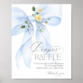 Blue Bow Diaper Raffle Floral Baby Dusche Poster (Vorne)
