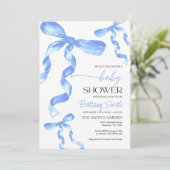 Blue Bow Einladung der Babydusche (Stehend Vorderseite)