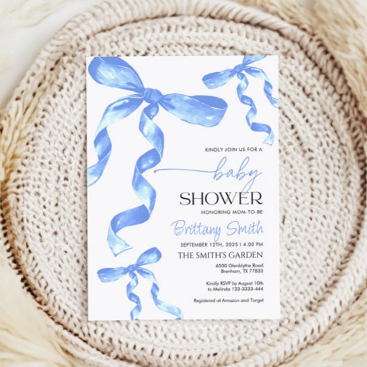 Blue Bow Einladung der Babydusche