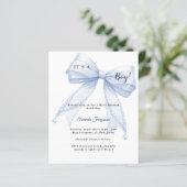Blue bow elegant pearls boy Baby Shower invitation (Stehend Vorderseite)