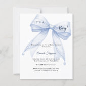 Blue bow elegant pearls boy Baby Shower invitation (Vorderseite)